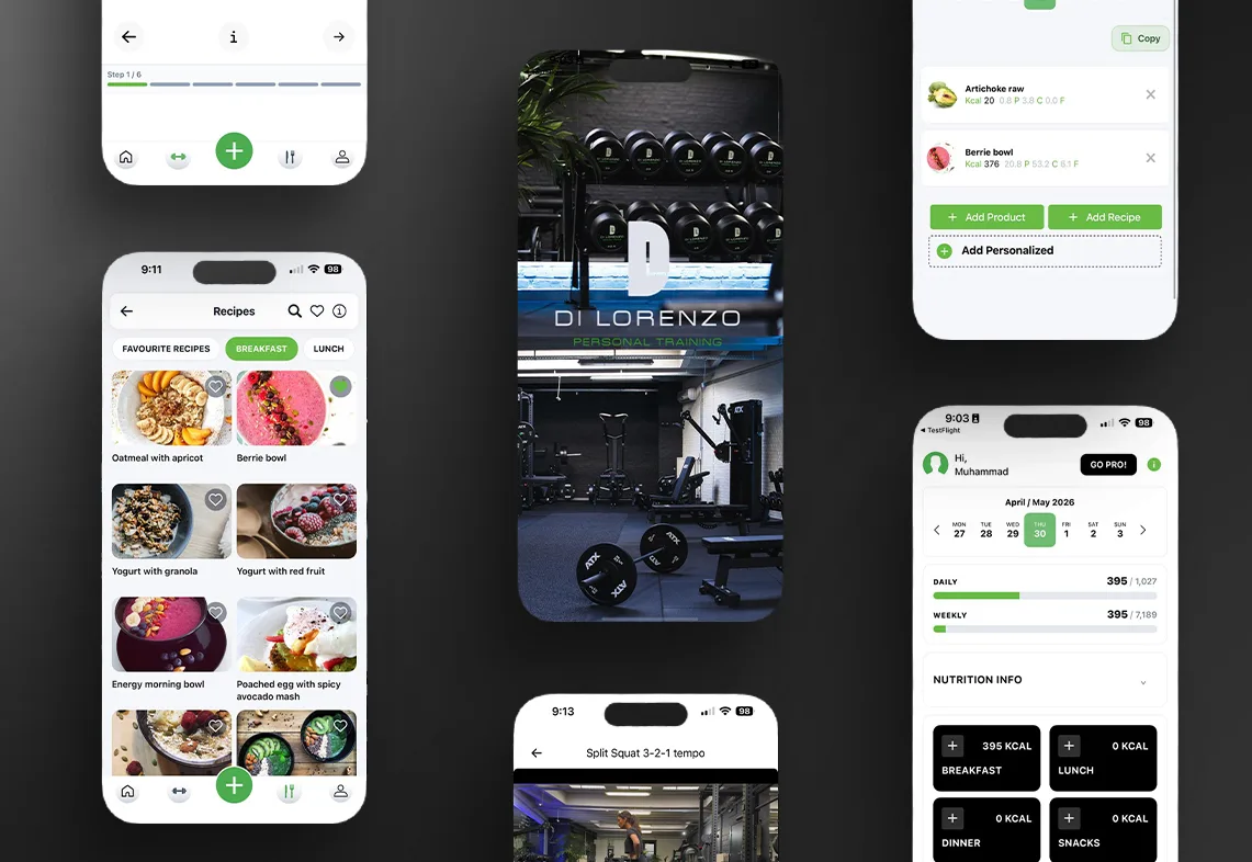 Di Lorenzo brand splash and product screens across multiple phones