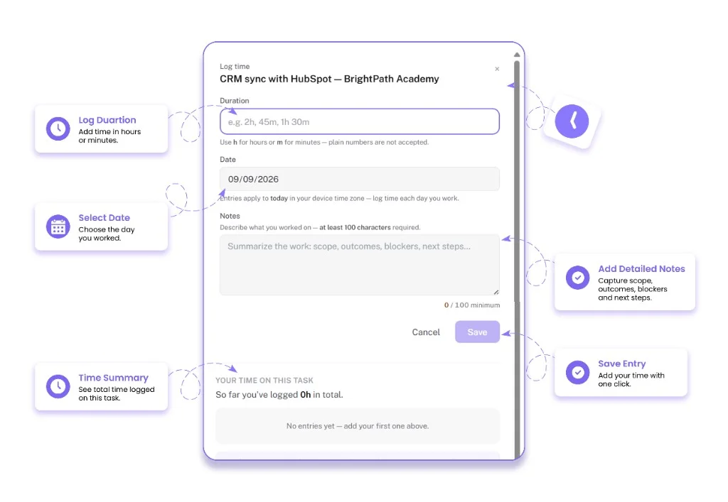 Hub Zentics time logging